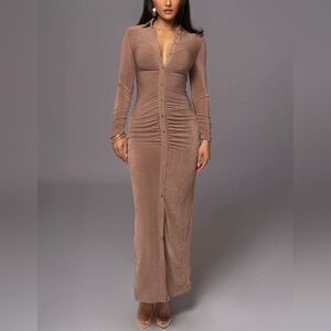 JLUXLABEL Tan Long Sleeve Maxi Dress